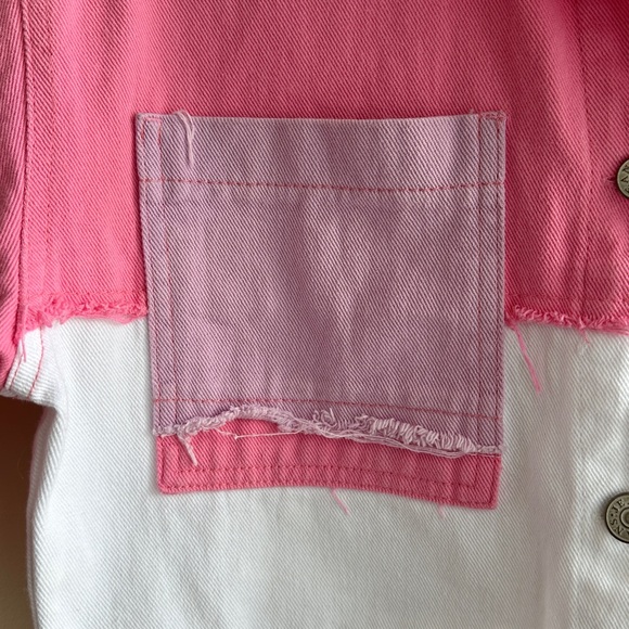 Robin Cropped Pink/White/Purple Patchwork Denim Jacket, Size EUR 40 - Picture 8 of 16